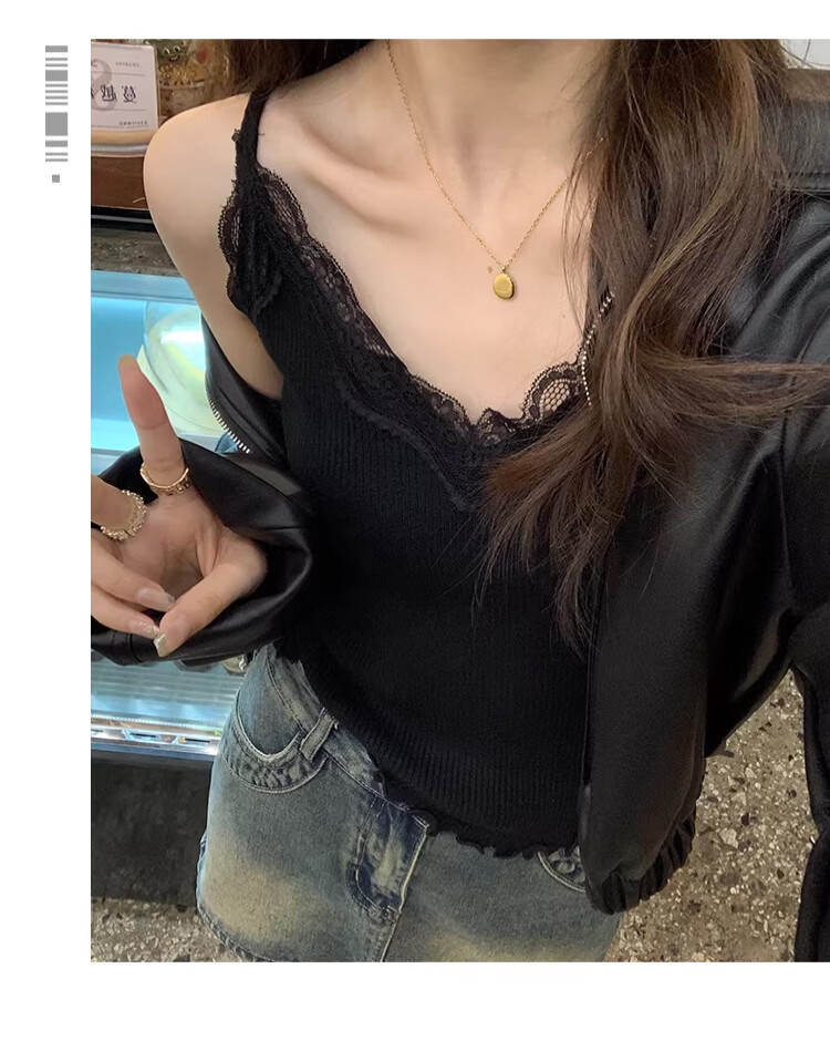 Langsha Lace Camisole Vest Women 2026 New Spring Summer French Style V-Neck Blouse Suit Inner Knit Base Shirt 20