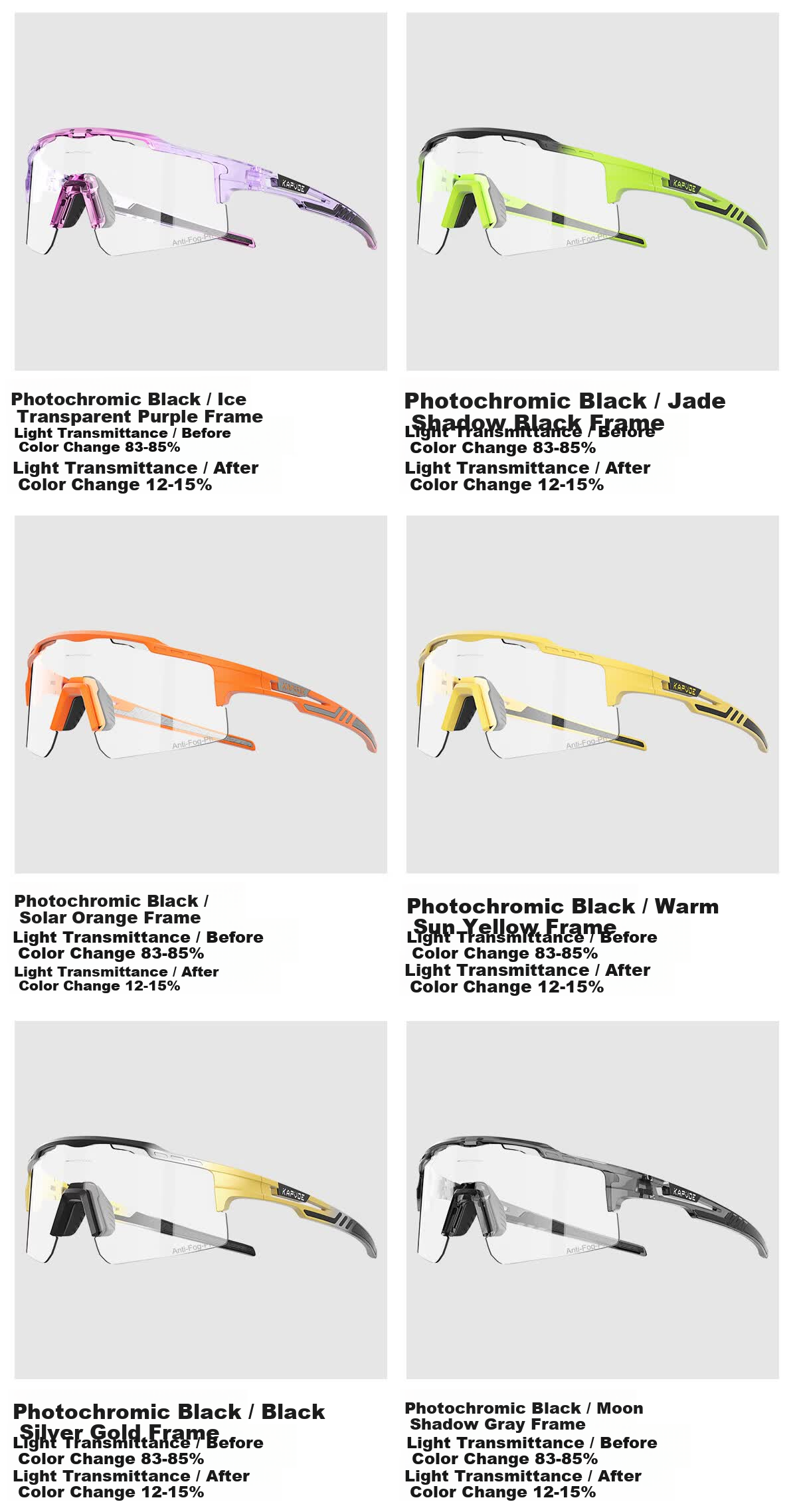 KAPVOE Warrior Anti-Fog Cycling Glasses Photochromic Day-Night Dual-Use Windproof Sandproof Sports Professional Mountain Road Bike 26