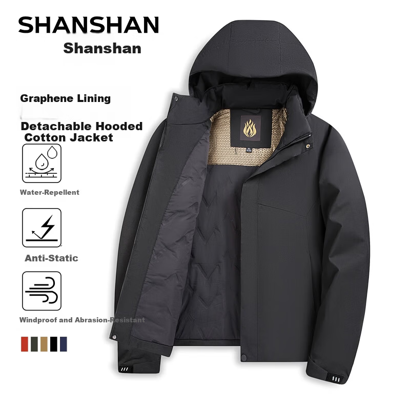 SHANSHANSHANSHAN Men's Cotton Jacket Autumn Winter Windproof Warm Casual Detachable Hooded Coat Daily Commuting Dad Jacket