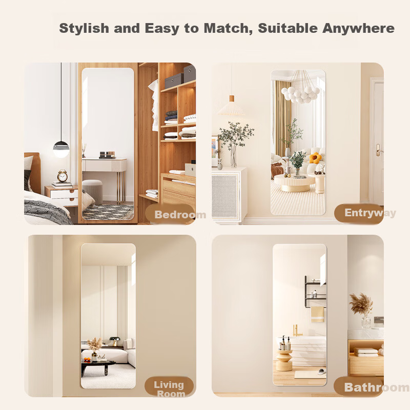 Xiaojiangcai Full-Length Mirror Dressing Mirror Adhesive Cabinet Door Wall Sticker Self-Adhesive Home Dormitory Invisible HD Fitting Mirror 45*160cm
