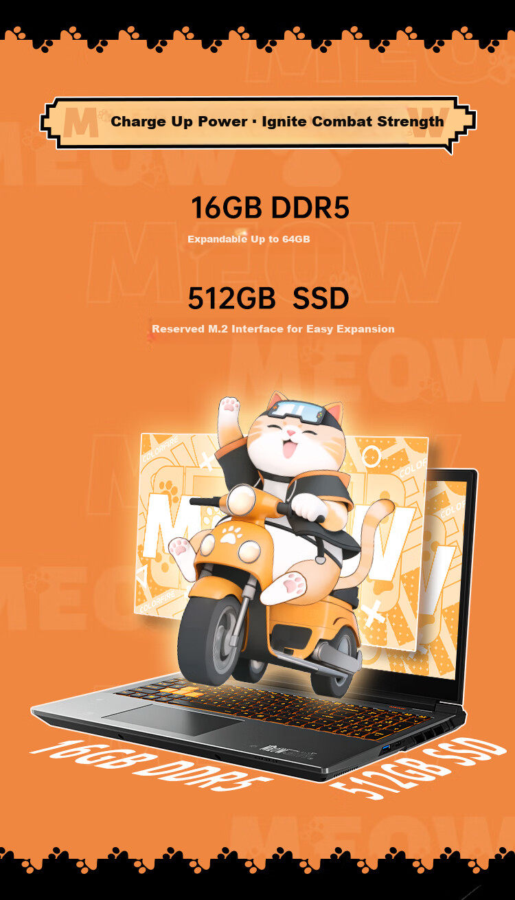 COLORFIRE MEOW Orange Treasure R16 Pro Rainbow Ryzen R7 Gaming Laptop (R7-8745HX 16GB 512GB RTX5060) 4