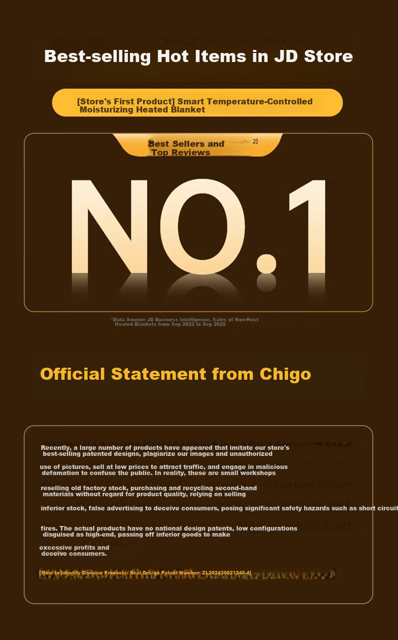 CHIGO High-Temperature Power-Off Single/Double 3C Certified Water Heating Electric Heated Blanket 1.2x1.8m 1