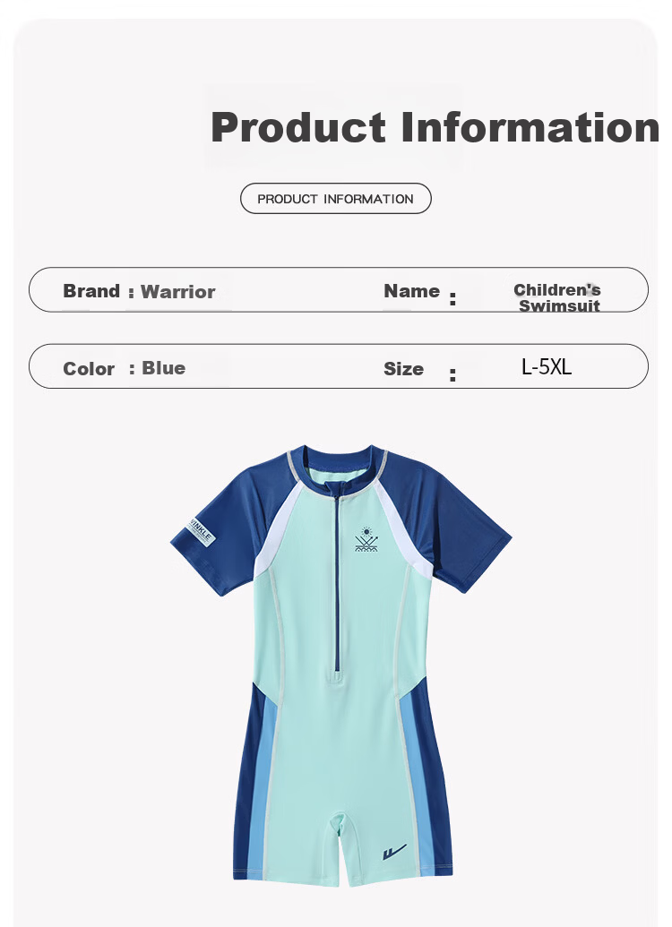 Warrior New Kids Boys Professional Training One-Piece Swimsuit Large Children 36242H2K Blue Size 145 5