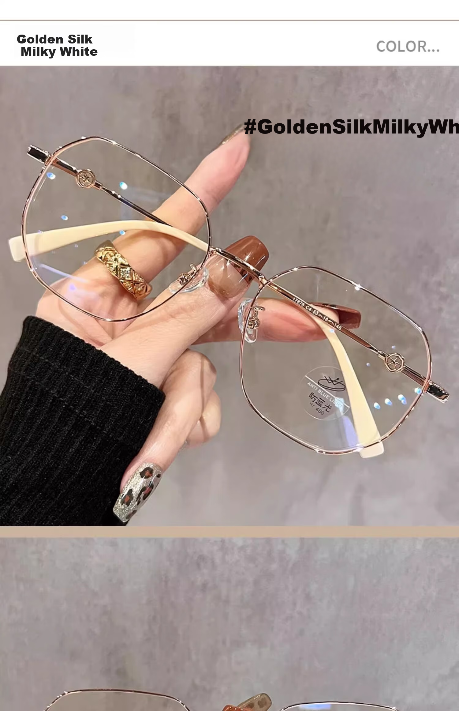 Murata Inao Anti-Blue Light Glasses Ultra-Light Milky White Gold Frame High-Definition Myopia Glasses Nude Makeup Essential Gold Frame Milky White 100 Degree 10