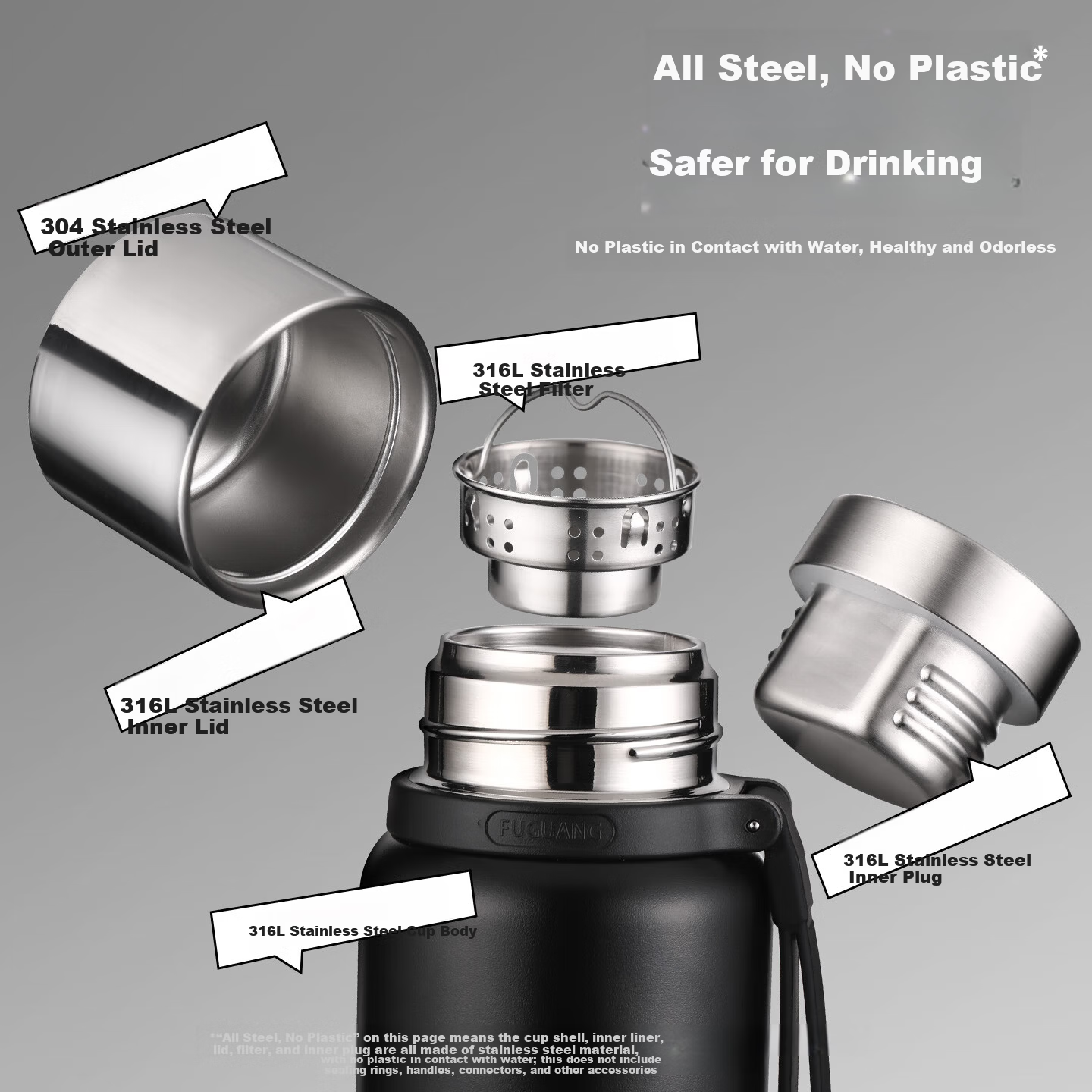 Fuguang 316L Stainless Steel Insulated Water Bottle Large Capacity Thermal Cup Full Steel Tea Separation Outdoor Men's Cup