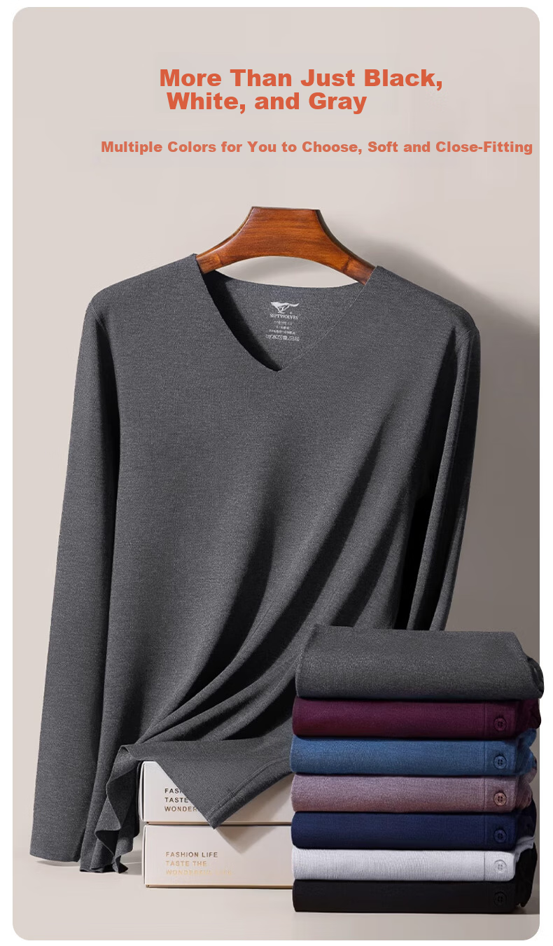 SEPTWOLVES Gift Box Thermal Heating Men's Underwear Set Autumn Winter 8.3°C Warming V-Neck Top and Bottom Velvet Fabric 6
