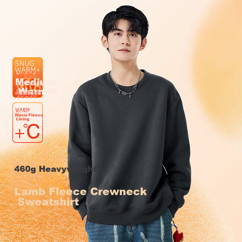 Baleno Men's Crew Neck Thickened Lamb Wool Winter Warm Loose Solid Color Casual Fleece Jacket