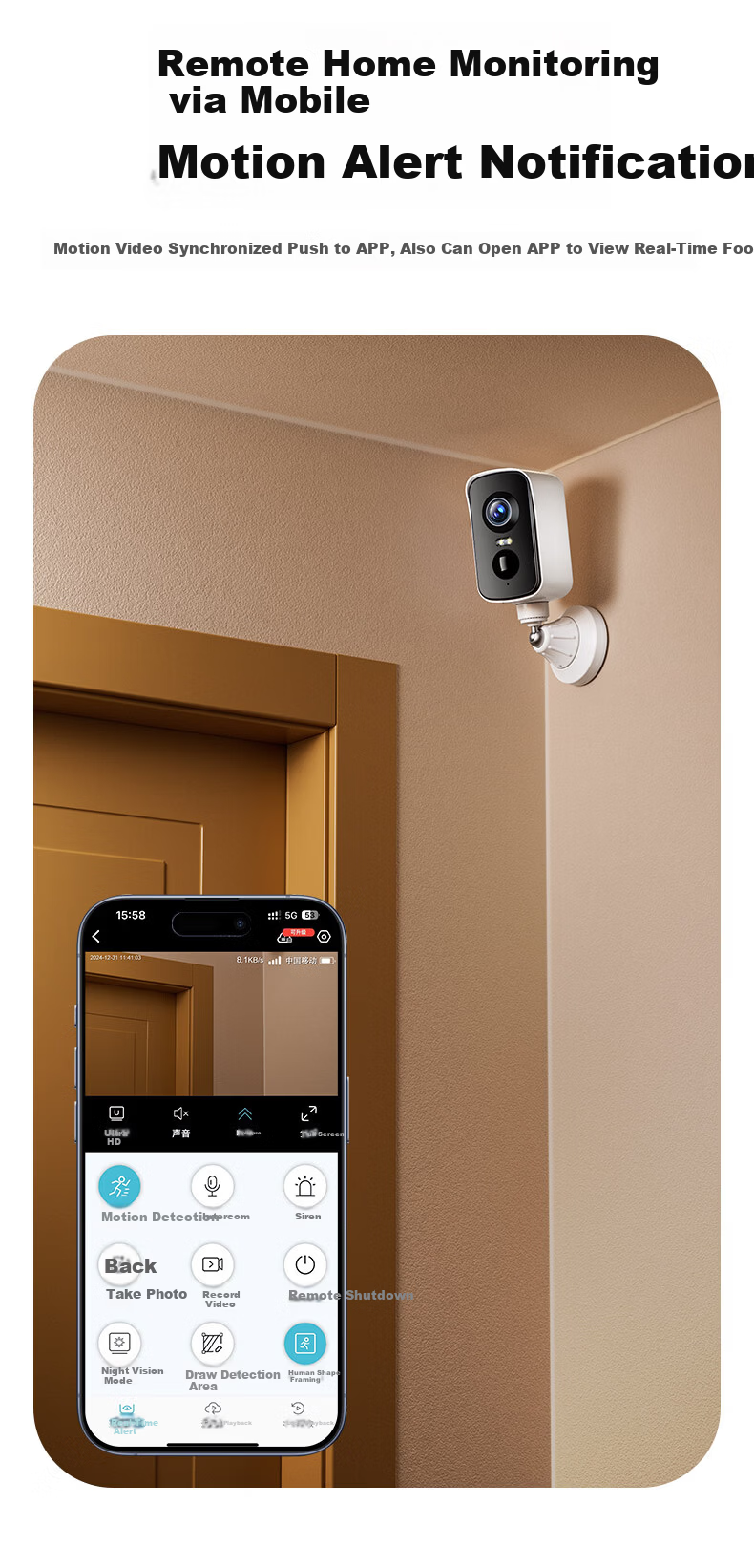 Tuqiang Wireless Battery-Powered WiFi Outdoor Home Security Camera, No Wiring, Rechargeable, Long Standby, No Drilling, Entrance Doorway Monitoring 26