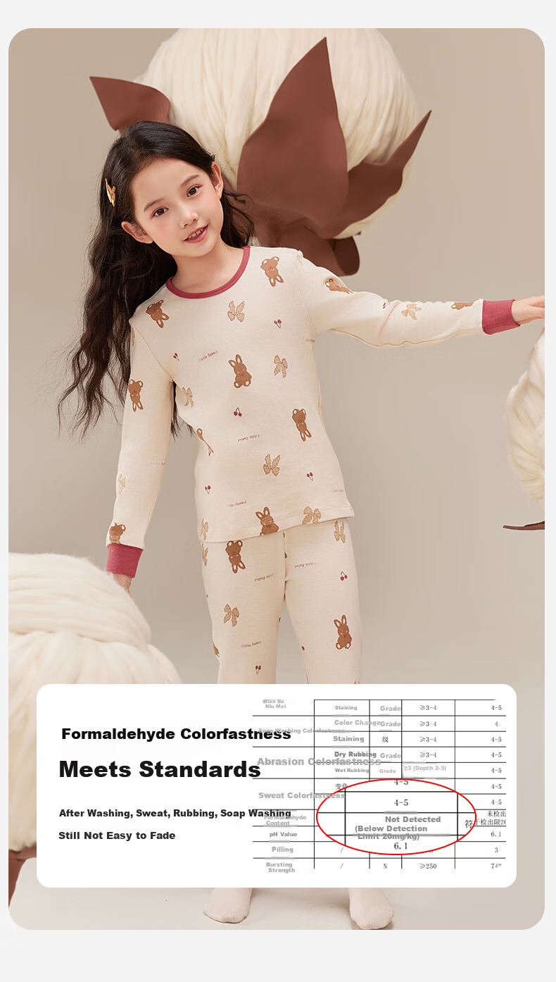 Dingguagua Natural Colored Cotton Children's Autumn Long Johns Set 100% Cotton Thermal Underwear Girls Cotton Sweater 6122 170 9