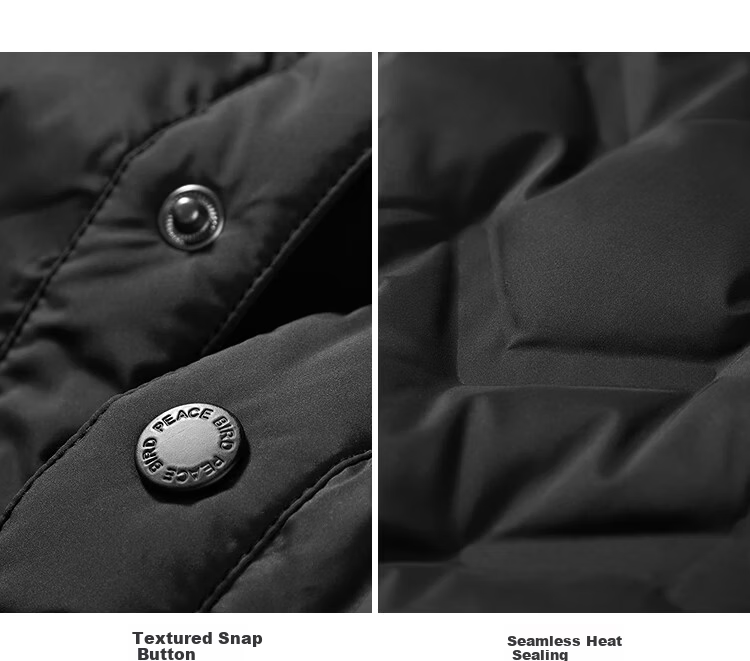 Peacebird Men's Down Jacket Winter Shirt-Style Heat-Sealed Warm Lightweight Coat Black M 24
