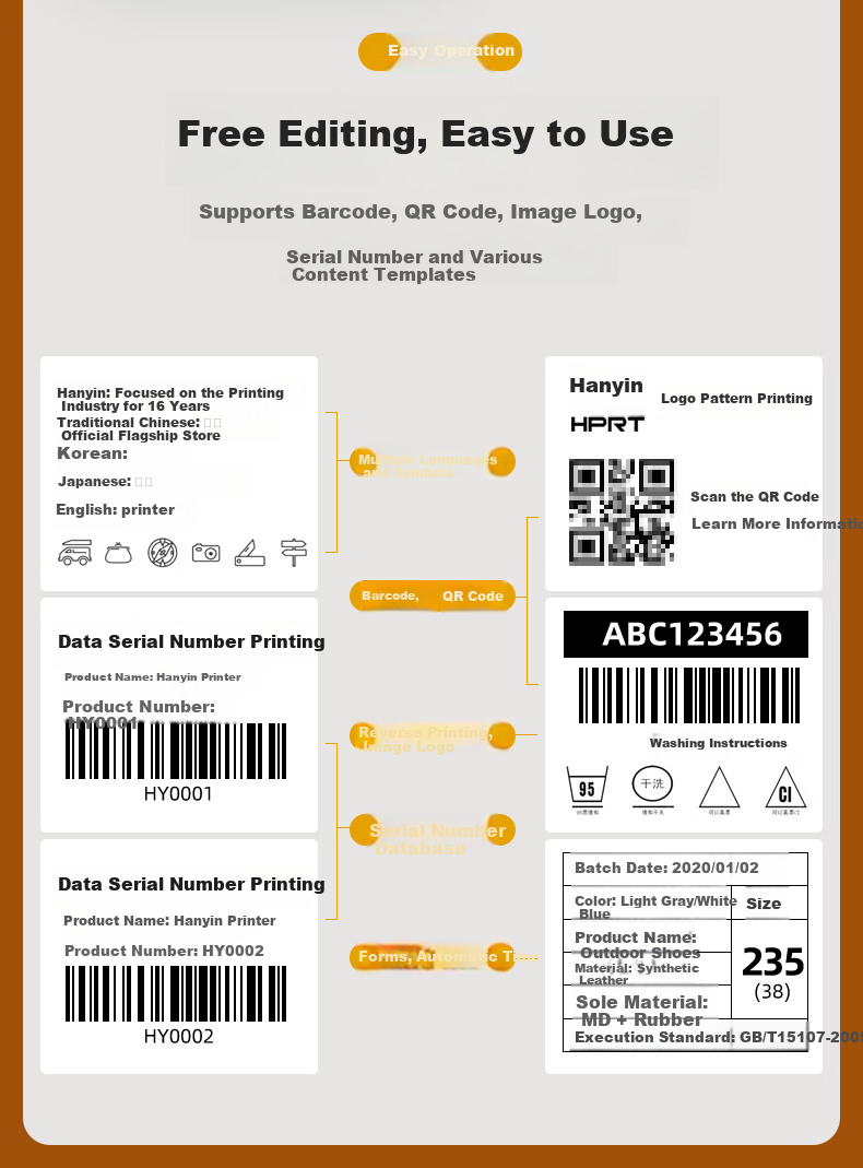 HPRT D35 Thermal Barcode Printer, High-Definition Express Delivery Label Warehouse Logistics Fixed Asset Tag, Clothing Hanger Tag Product Barcode Sticker Printing, USB Versio 11