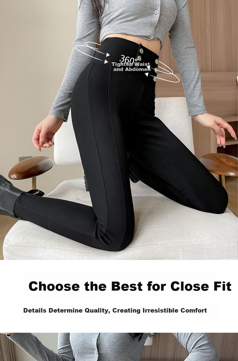 Langsha Women's Spring Thin Leggings, Hip-Lifting, Tummy Control, High-Waist Slim Fit Black Pencil Pants 10