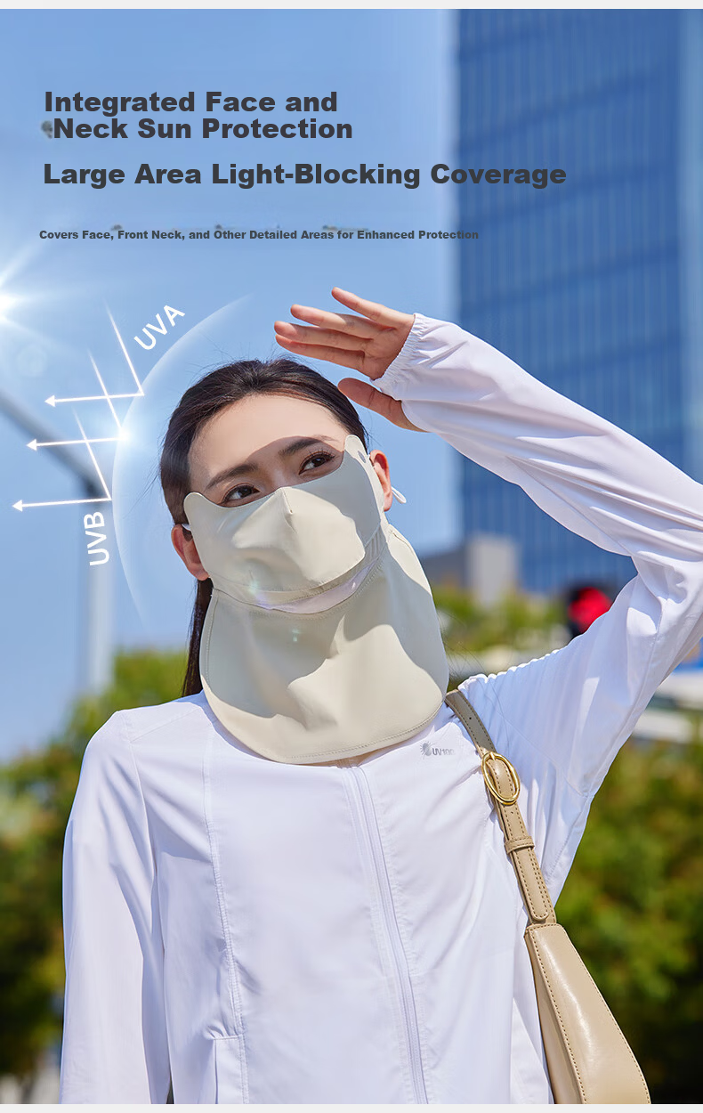UV100 Taiwan Sun Protection Face Mask Summer UV Shield 3D Open Eye Corner Neck Guard Sun Protection Mask 25410 Germ Rice 3