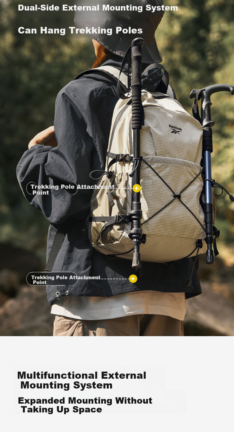 Reebok Lightweight Sports Hiking Backpack Men 2026 New Large Capacity Outdoor Double Shoulder Bag Women Khaki 8