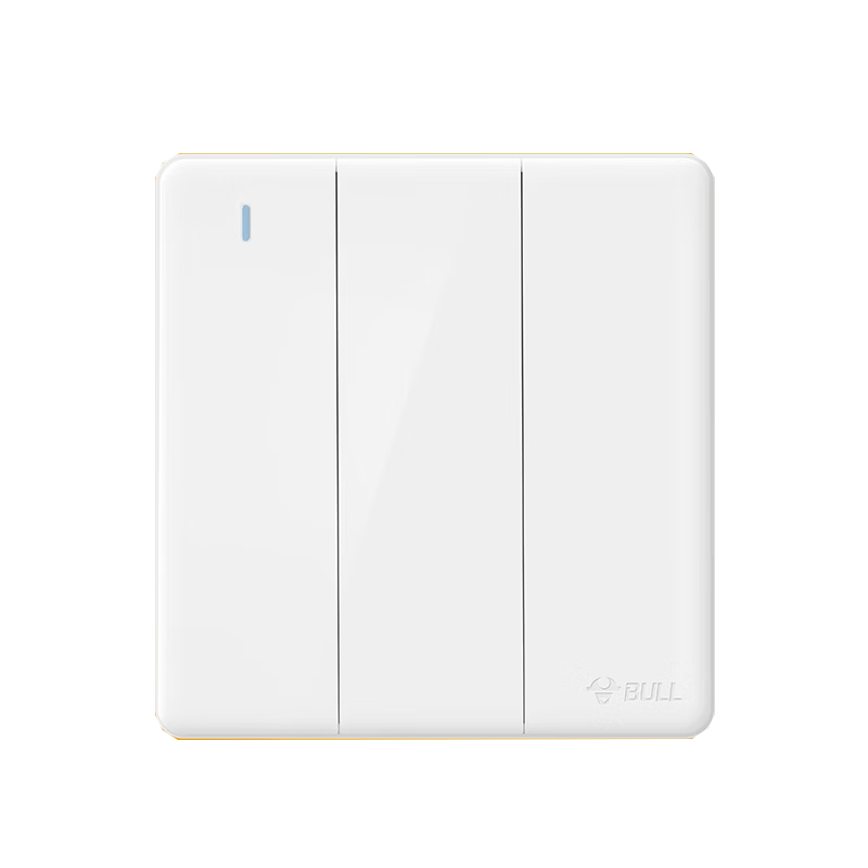 BULL Wall Switch G28 Series, Three-Gang Single Control with Fluorescent Switch, 86-Type Panel G28K311C, Pearl White, Concealed Installatio
