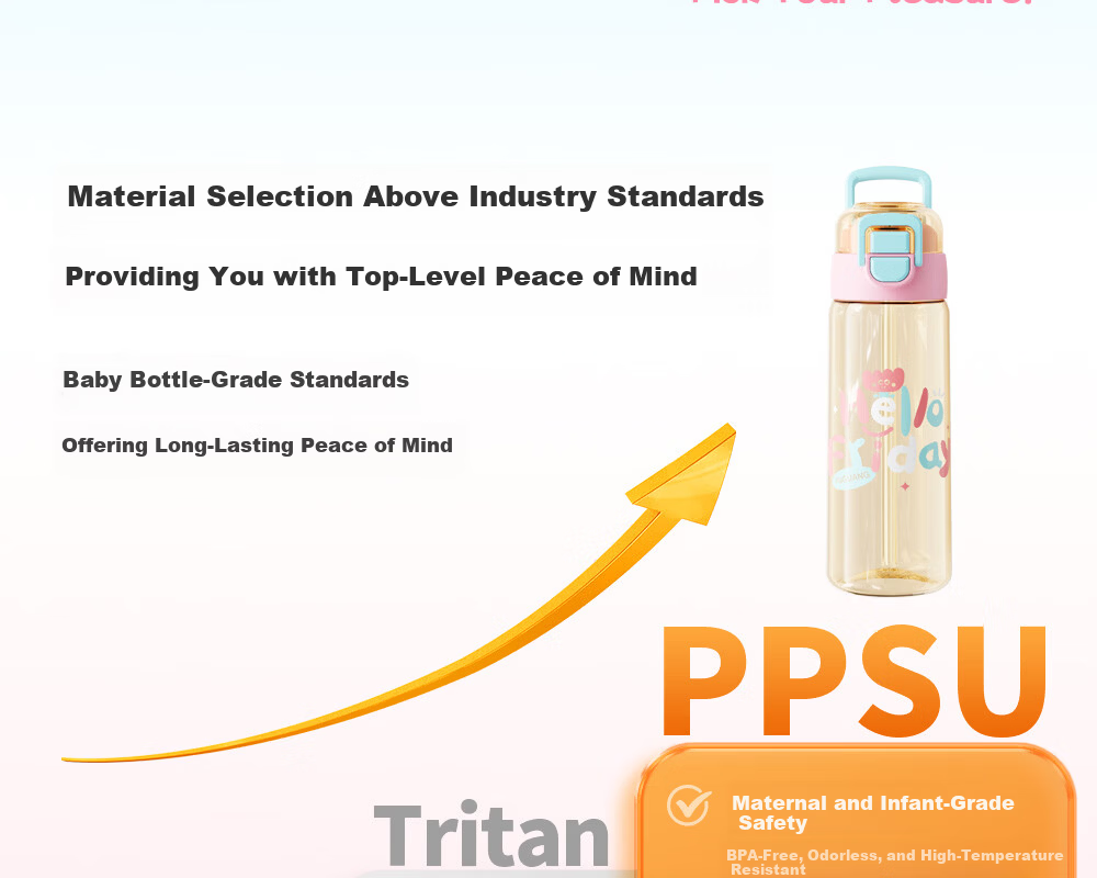 Fuguang Kids Straw Cup Girls Summer PPSU Plastic Water Bottle Dual Drinking Cup Student High-Value Large Capacity Sports Water Bottle 4