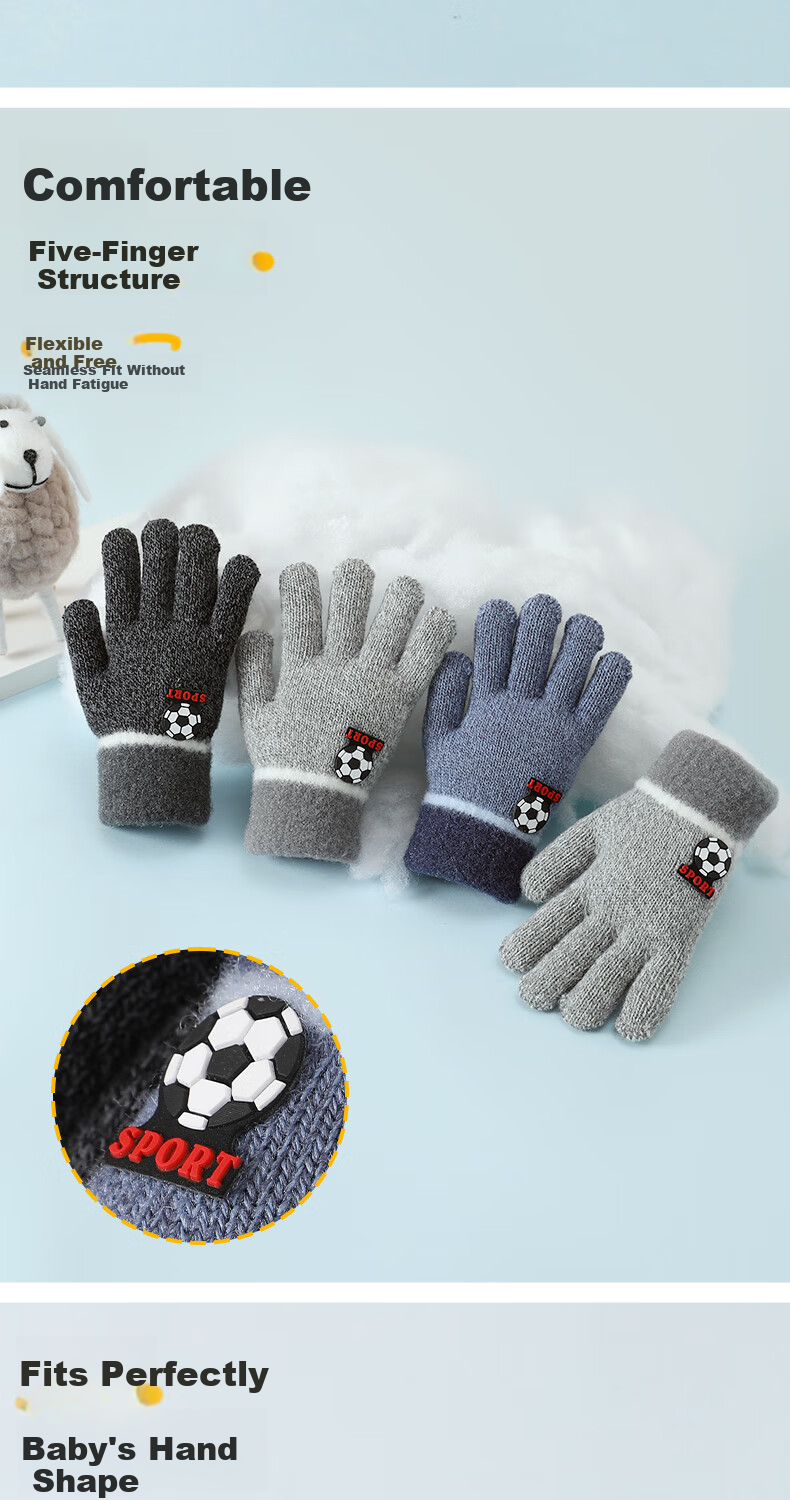 Langsha Children's Warm Gloves Small Football Autumn Winter Baby Full Finger Boys Girls Primary School Full Finger Gloves 4
