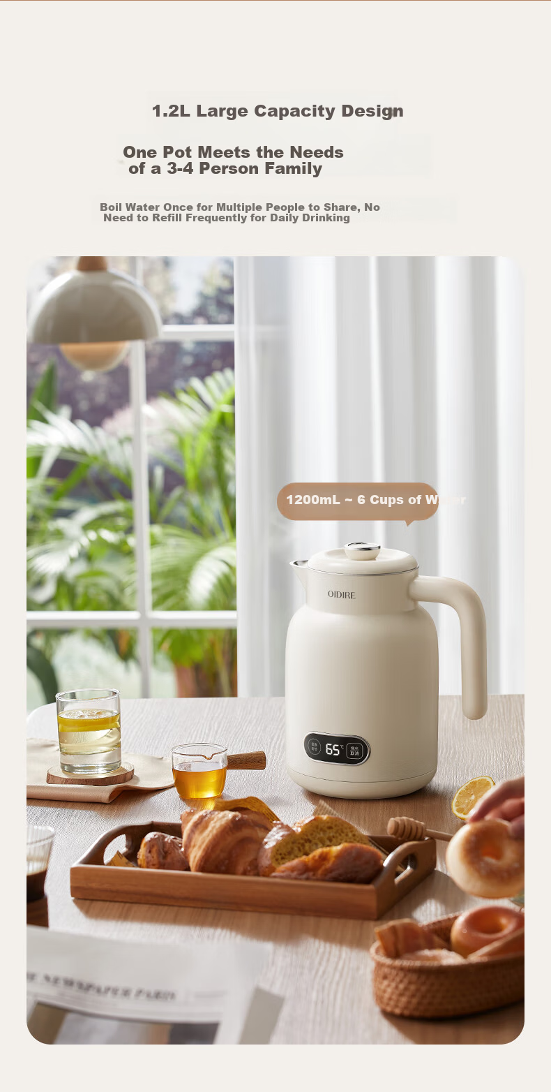 OIDIRE Smart Temperature Control Kettle Electric Water Kettle Multi-Stage Temperature Adjustment 316 Stainless Steel Seamless Inner Liner Insulated Health Kettle 1.2L ODI-DR10 3