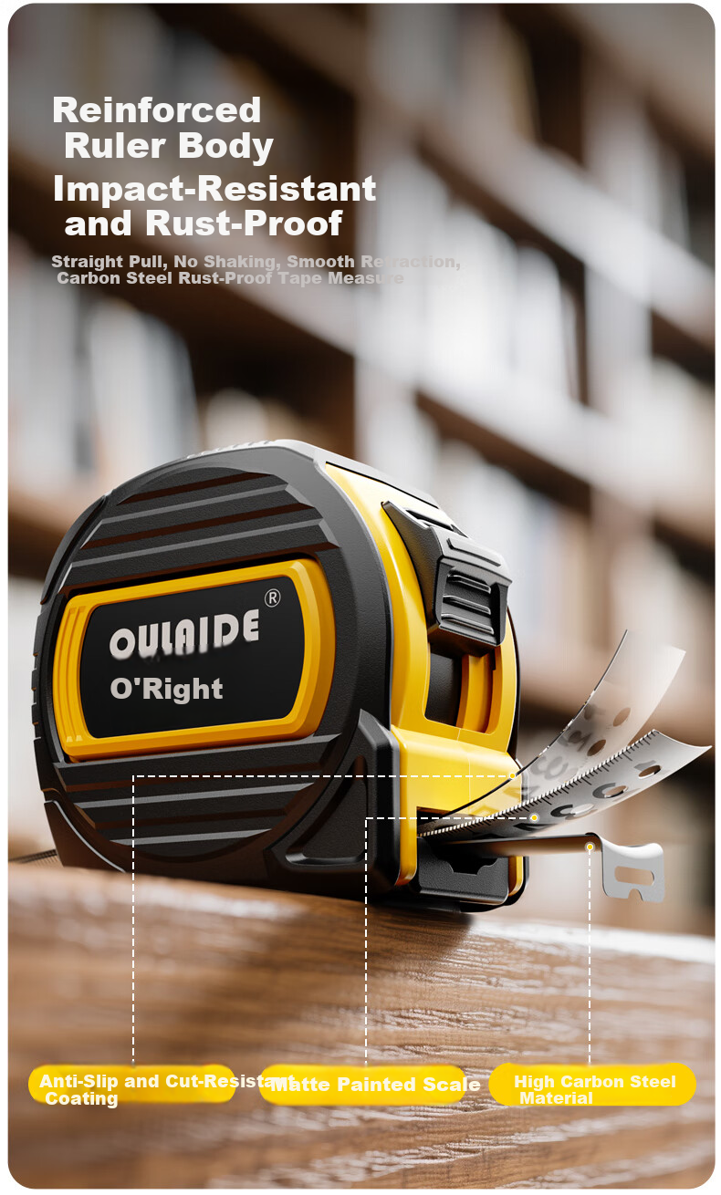Oulaide Fully Rubber-Coated Steel Tape Measure, Thickened Household Measuring Tape, Meter Ruler, Box Ruler, High-Precision Ruler, National Standard II Grade Precisio 7