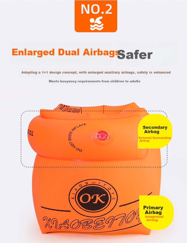 Adandyish Adult and Kids Arm Floaties Swimming Double Airbag Safety Inflatable Buoyancy Float Orange 4