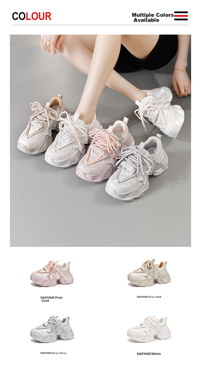 Daphne Thick Sole Height Increasing Chunky Sneakers Women 2026 Spring New Popular Sports Shoes Gray Size 36 6