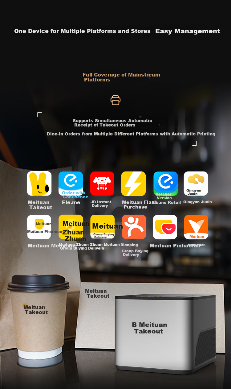 Meituan Waimai MT5C-AWE Automatic Order Printer with Auto Paper Cutting Wireless WiFi+4G+Ethernet Pharmacy Restaurant Ele.me JD Cloud Printer with Voice Broadcast 7