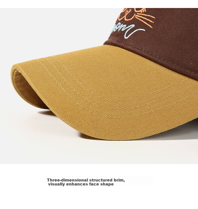 CACUSS Women's Baseball Cap Spring Summer Retro Colorblock Embroidered Cotton Soft Top Outdoor Face-Slimming Pink Brown 25