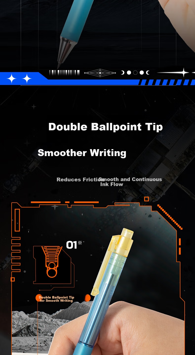 Deli Cyberpunk Click Gel Pen 0.5mm Dual Ballpoint ST Tip Quick-Dry Low Center of Gravity Design Black 3pcs/Box SA415 4
