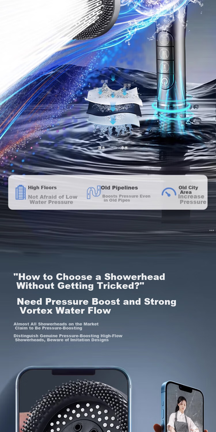 ILeddog [Germany] High-Pressure Shower Head Booster Bathroom Bath Filter 3-Piece Set Shower Head TY001 6