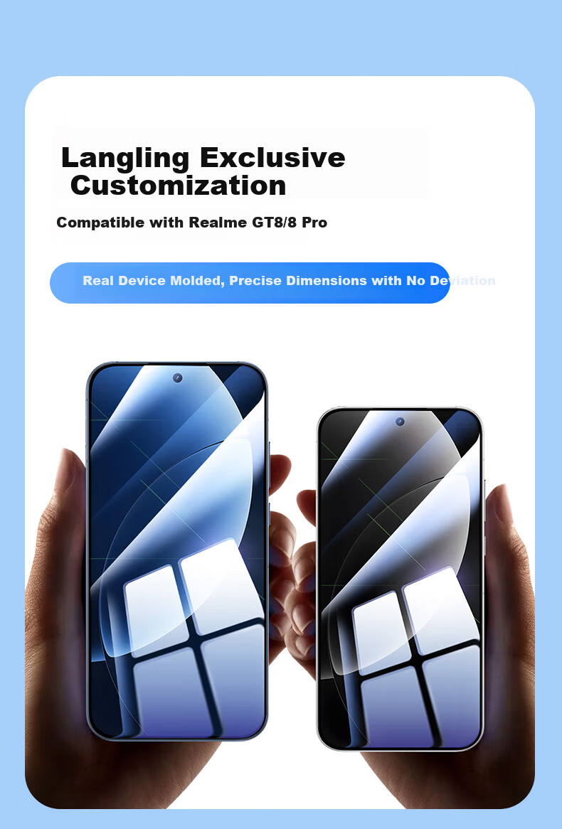 Langling [2-Pack] Tempered Glass Screen Protector for Realme GT8/GT8 Pro, Ultra-Clear Silk-Screen Full Coverage, Upgraded Drop Protection, Anti-Fingerprint, Scratch-Resistant, Compatible with Ultrason 1
