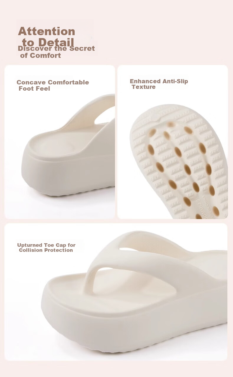Guoluofi Cushioned Thick Sole Flip Flops for Women Summer Outdoor Fashion Height Increasing Beach Toe-Post Sandals Off-White Size 35-36 6