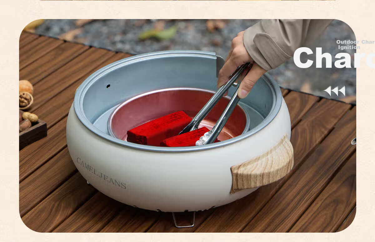 CAMELJEANS Dual-Use Electric and Charcoal Tea Boiling Set Complete Barbecue Stove Outdoor Indoor White New Model 6