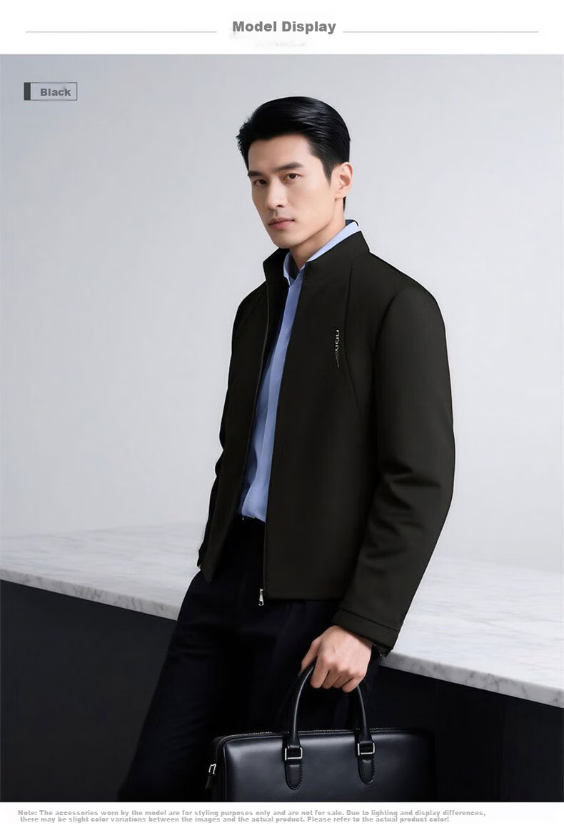 Woodpecker [Comfortable and Crisp] Stand Collar Men's Jacket Summer Business Casual Windproof Blazer Coat Black 4XL 9