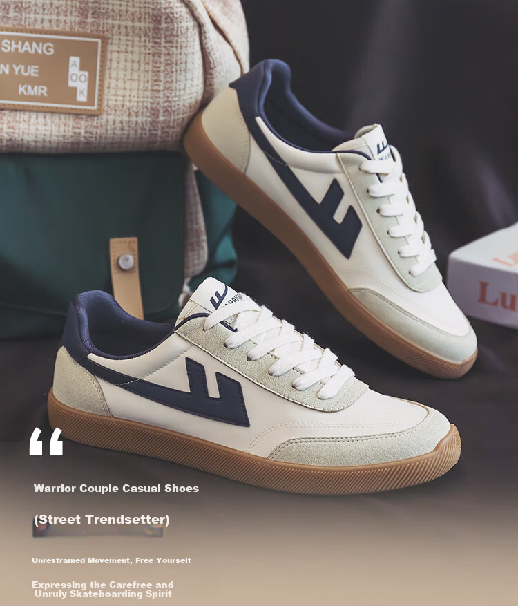 Warrior Men's Breathable Canvas Shoes Classic Flat Trendy Couple Shoes Student Casual Shoes 638 Black Beige Size 42 3