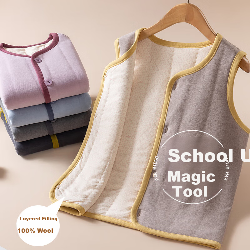 Miiow Kids Thermal Fleece Vest Autumn Winter School Uniform Essential Boys Girls Thickened Wool Cotton-Padded Innerwear 7