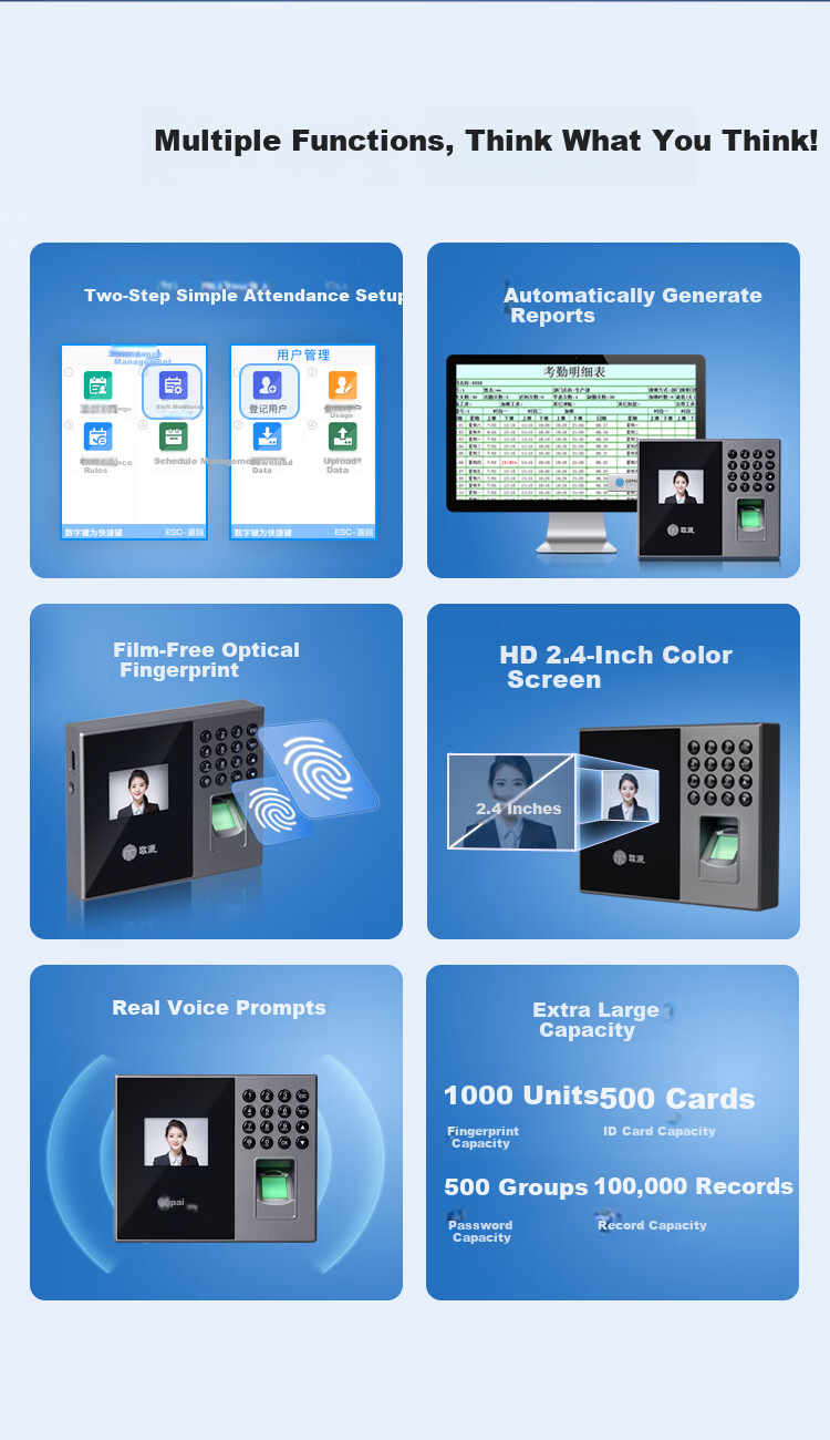 GEPAD Fingerprint Attendance Machine, Bluetooth Connected Mini Program for Attendance Management, Simple Software-Free Self-Generating Reports, ZMQ-330W 2