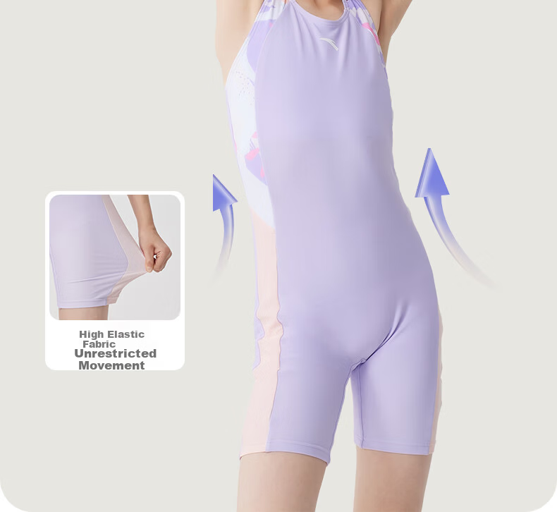 ANTA Children's One-Piece Swimsuit for Girls, Square-Leg Professional Training Swimwear for Older Kids, Teenagers, Beginners, Swimming Equipment, Purple, Size 120 7