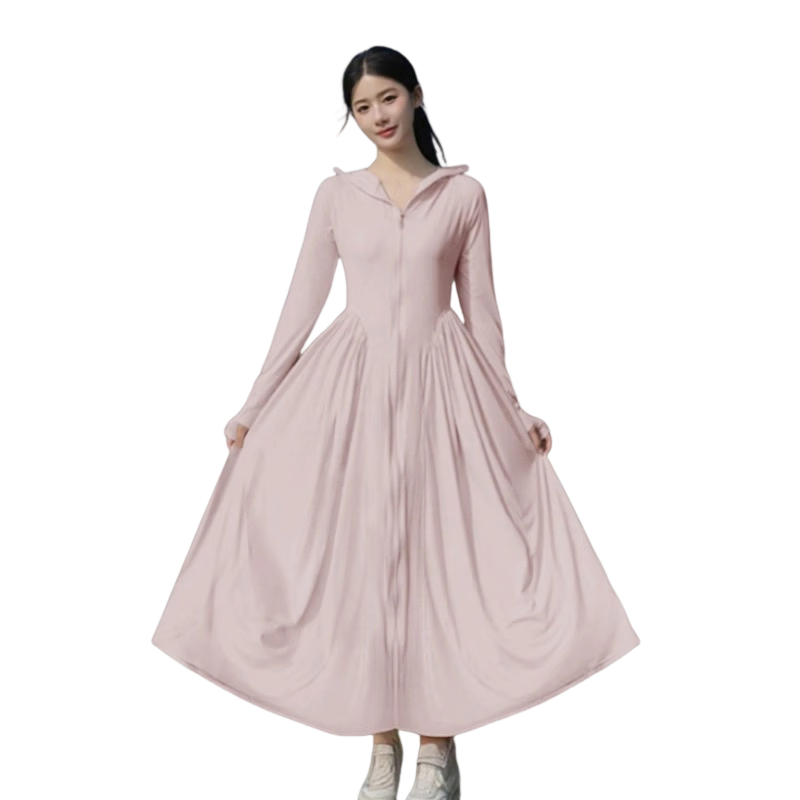 Langsha Women's Long Slim Fit Sunscreen Jacket UV Protection A-Line Full Body Sun Protection Dress Original Yarn Cooling Small Size Sun Protection Clothing
