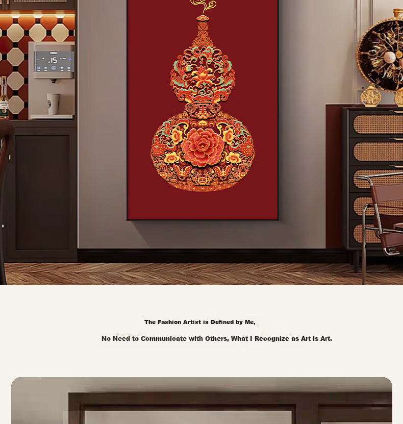 Yihuan Yu Gourd New Chinese Style Entryway Decorative Painting Vintage High-End Five Blessings Doorway Corridor Wall Art 16