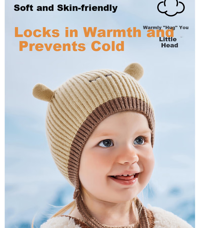 Beitais Baby Hat Autumn Winter Windproof Ear Protection Warm Children's Knitted Hat Cute Infant Seamless Knit Cap 5