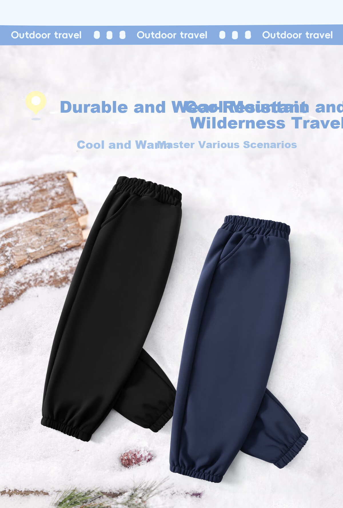 TonLion Kids Fleece-Lined Winter Pants, Unisex Waterproof Windproof Woven Work Trousers, Black, Size 150 9