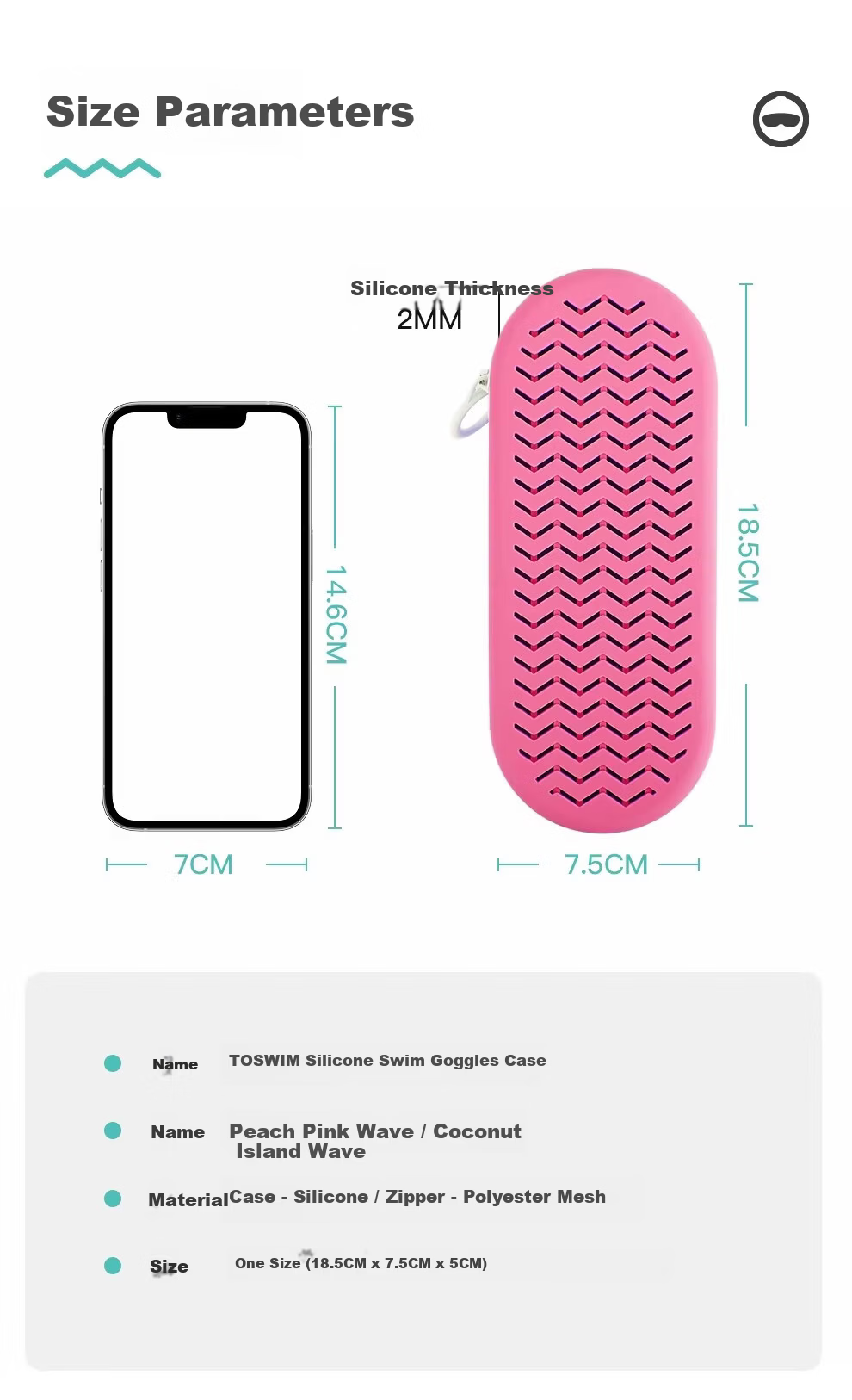 TOSWIM Swimming Storage Case Goggles Case Silicone Shockproof Breathable Professional Training Essential Eyewear Case Peach Pink Wave Pattern 12
