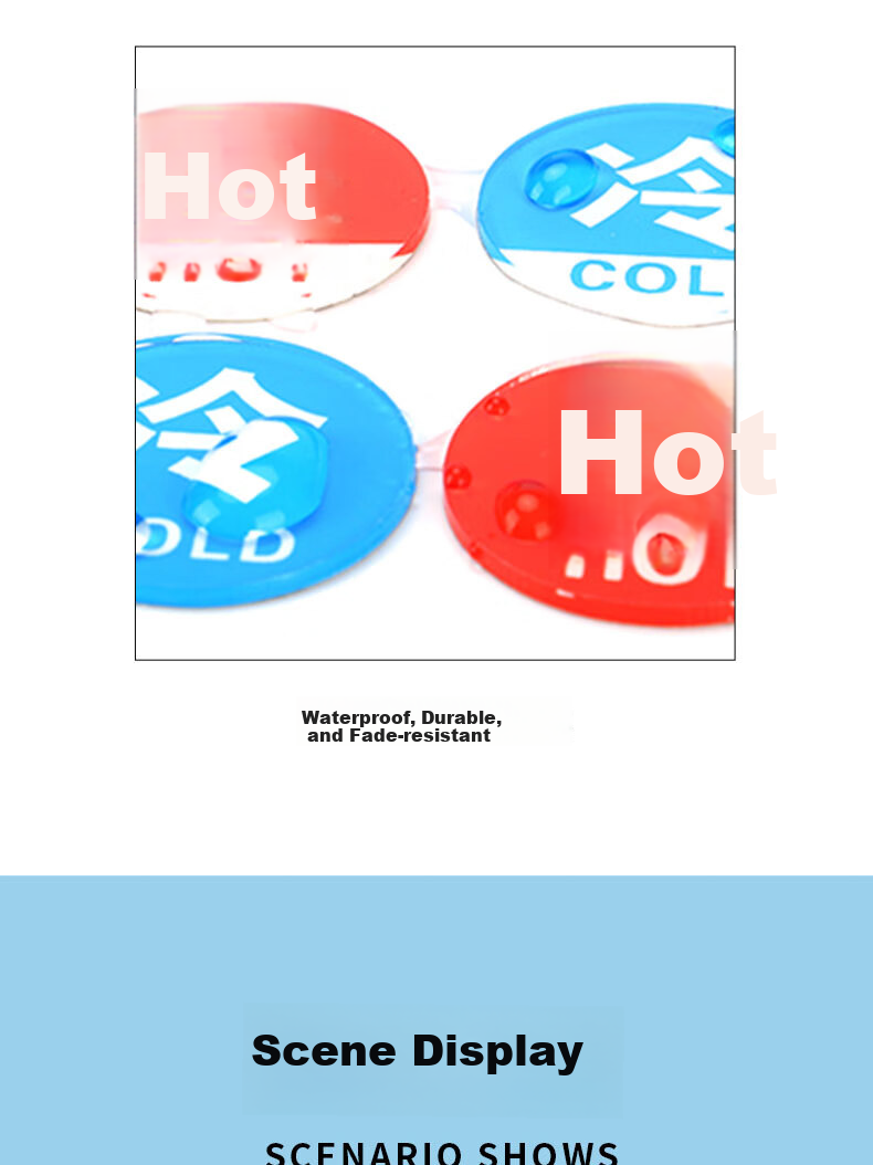 Yiju Changning Acrylic Hot and Cold Indicator Sign Sticker Hotel Faucet Reminder 5x5cm 5 Pairs Pack 4
