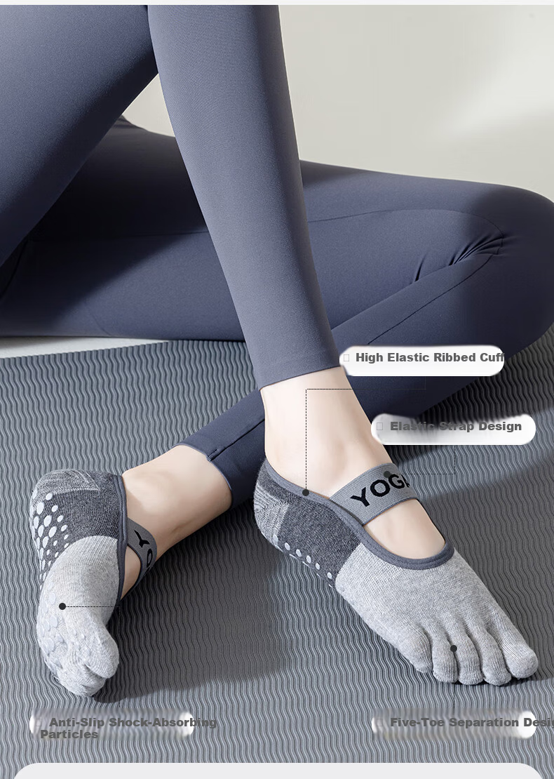 Keerluoke Yoga Socks for Women, Professional Non-Slip Pilates Indoor Exercise Aerobics Dance Fitness Five-Toe Socks, 2 Pairs Black + Pink 2