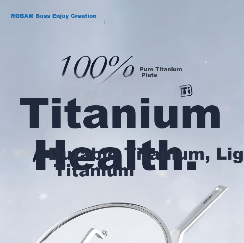 Robam Titanium Frying Pan Pure Titanium Non-Stick Coating-Free Wok Hammered Texture Low Oil Smoke Pan Compatible with Gas and Induction Cookers 32cm 3