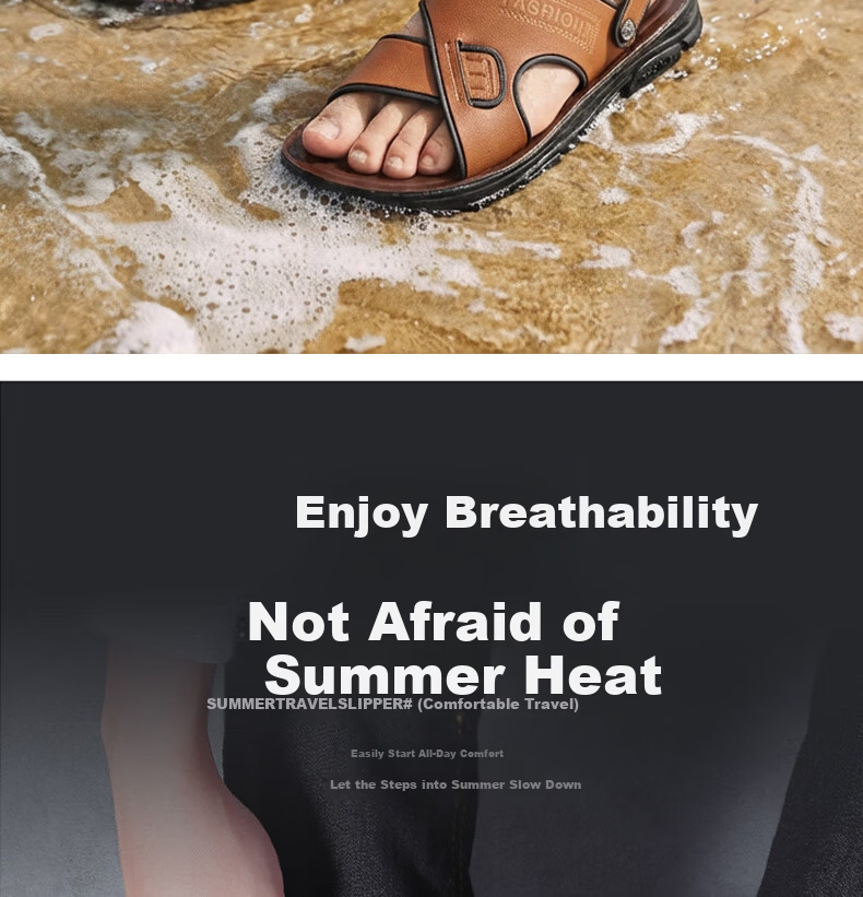 FOOTOPPO Men's Sandals 2026 Summer Non-Slip Beach Shoes Premium Leather Men's Dual-Purpose Sandals and Slippers 4