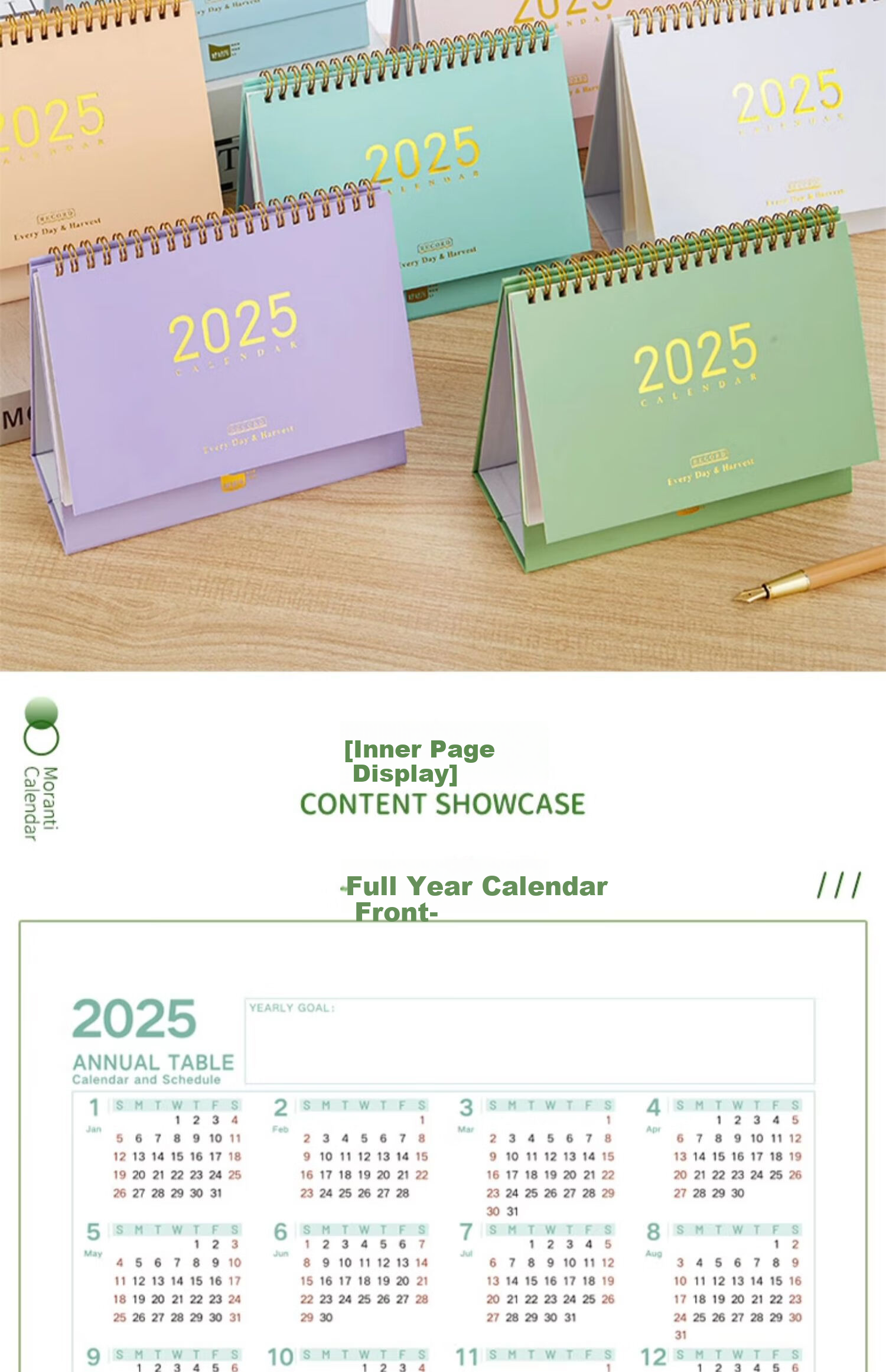 Sannianerban Morandi 2025 Desk Calendar, Desktop Ornament, 2026 Calendar, Self-Discipline Check-In Book, Diary, Wall Clock, Monthly Calendar, Looking Forward to The Future, Medium Size (Olive Green) 11