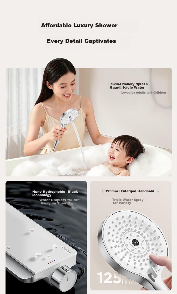 ARROW Shower Set Four-Function Pressurized Keypad Overhead Shower Complete Set 3