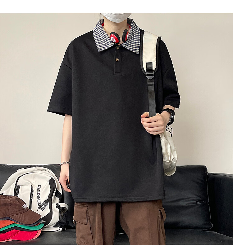 Popeye Two-Piece Houndstooth Polo Shirt Short Sleeve Men's Summer Collared T-Shirt Cleanfit Half Sleeve DX21 White Gray XL 22