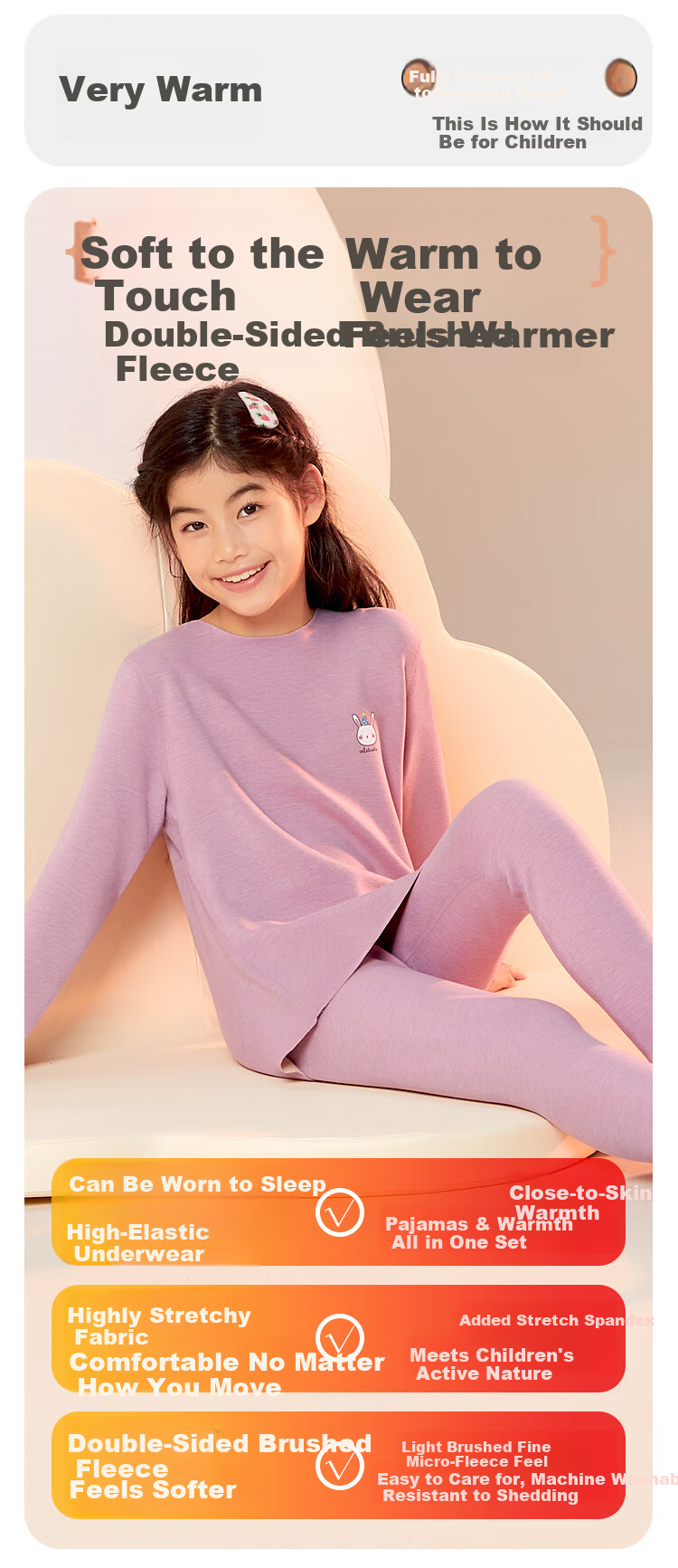 Hodohome Girls' Class A Double-Sided Fleece Dyed Seamless Wool and Silk School Uniform Thermal Underwear 218 Purple Size 150 4